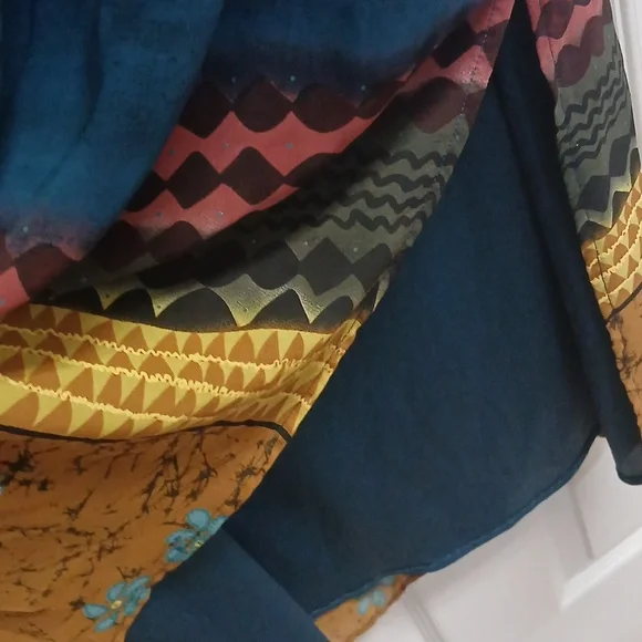 Mlle Gabrielle Boho Batik Maxi Dress Size 16 Teal Floral Geometric Border Print - Picture 7 of 8